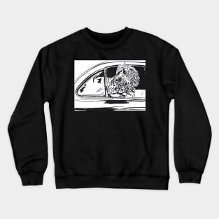 Labradoodle in a Car Linoprint Crewneck Sweatshirt